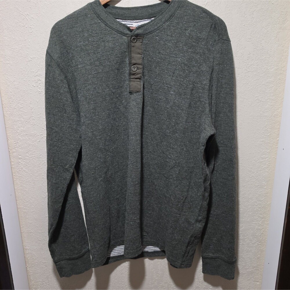 J Crew Henley Pullover Knit Heathered Green Olive  Crewneck Classic